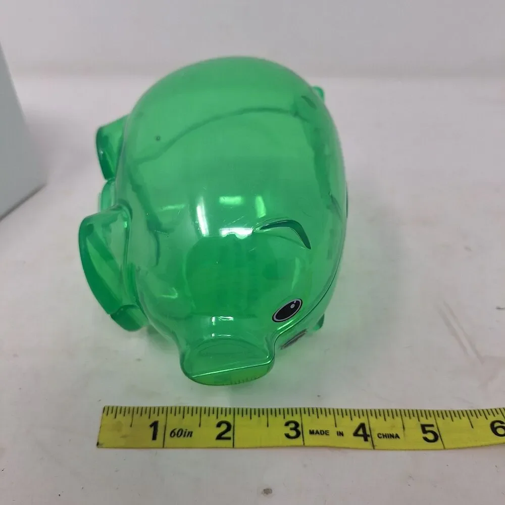 Fairport Savings Bank Green Sheer Plastic Piggybank Pig Coin Storage Novelty